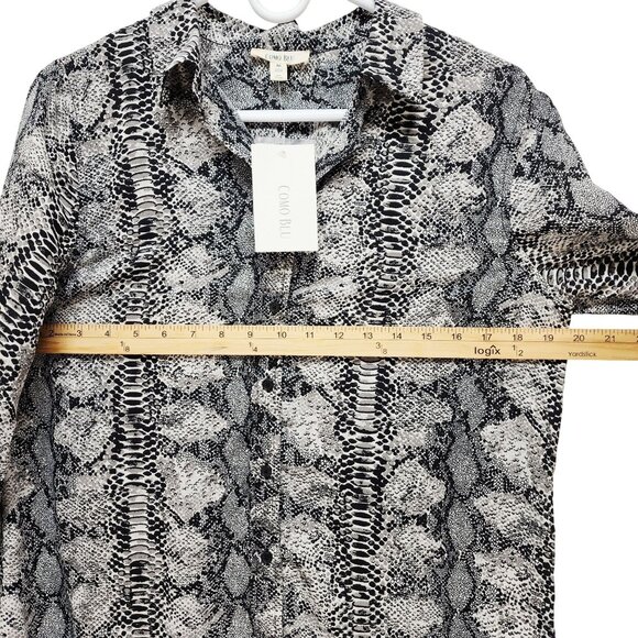 Como Blu Womens Black & White Snake Print Button-Up Long Sleeve Blouse Size M - Picture 9 of 10